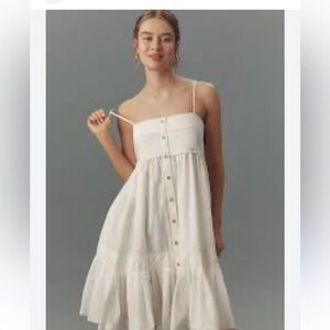 NWT.Retail$158. PILCRO. Size S. Sleeveless ruffle hem midi dress in white cotton